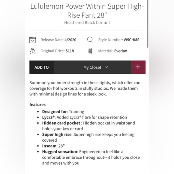 Lululemon power within super high rise leggings 28 inseam size 6 black current - Picture 2 of 9